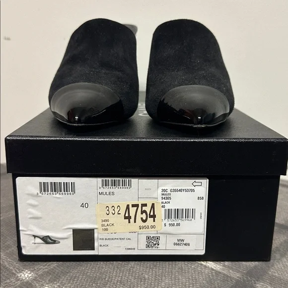 Chanel Black Suede & Patent Leather Mules – Size 40 (With Box) - Picture 2 of 8